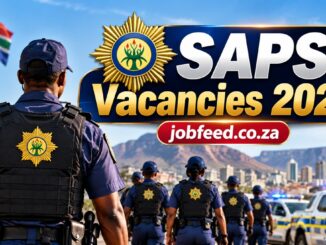 SAPS Vacancies 2027 recruitment banner featuring South African police officers and jobfeed.co.za branding