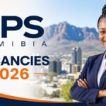 Professional business woman with APS Namibia Vacancies 2026 banner promoting the latest job opportunities in Windhoek, Walvis Bay, and across Namibia.
